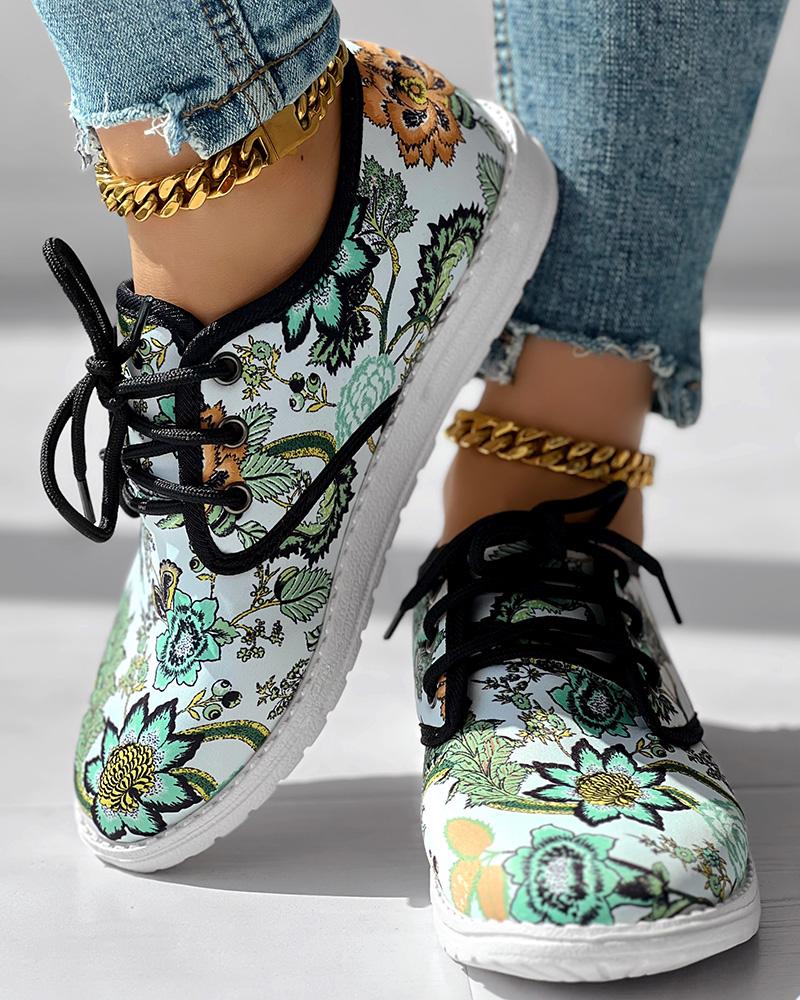 Christmas Floral Lace up Sneakers