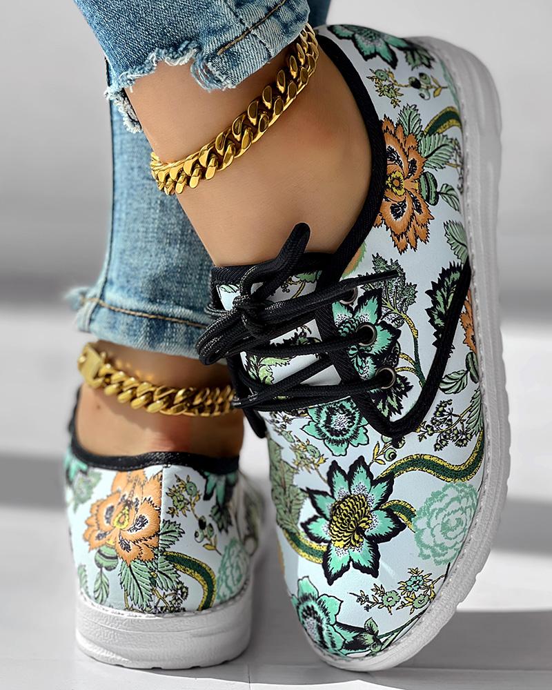 Christmas Floral Lace up Sneakers