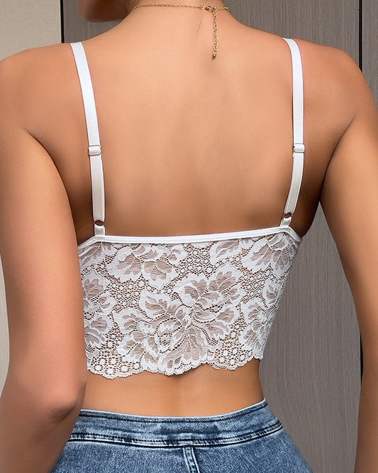 Feather Detail Lace Fishbone Corset Top