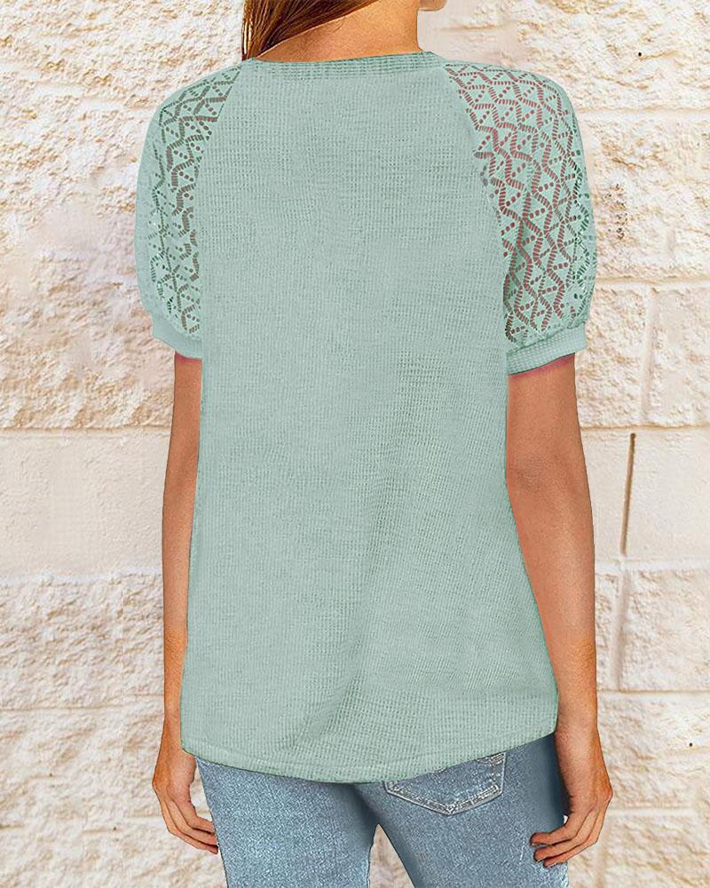 Contrast Lace Short Sleeve Casual Top