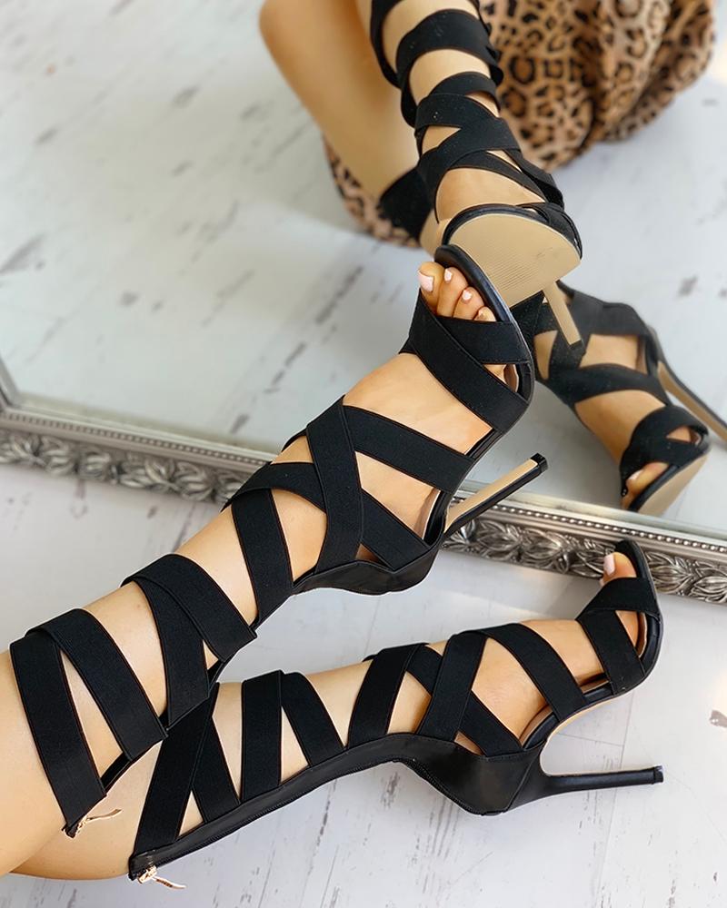 Bandage Lace Up Zipper Back Thin Heels