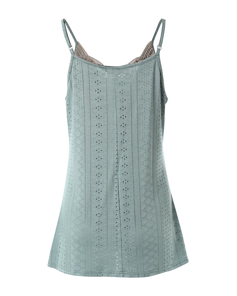 Eyelet Embroidery Contrast Lace Cami Tank Top