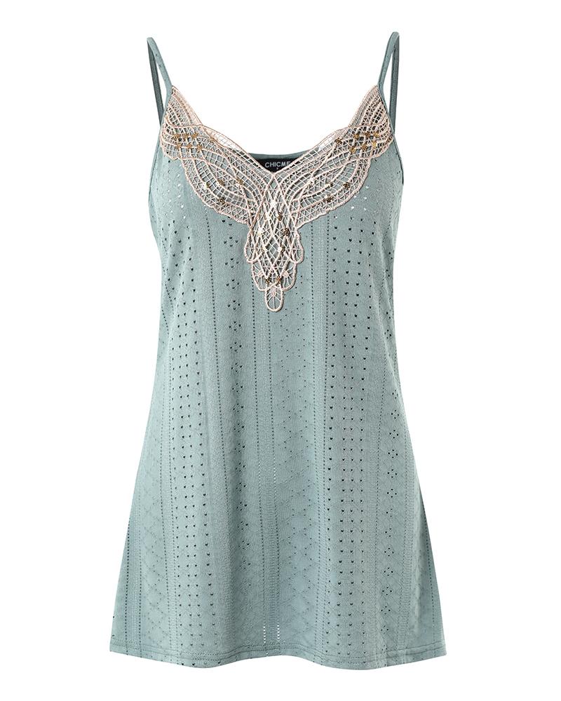 Eyelet Embroidery Contrast Lace Cami Tank Top