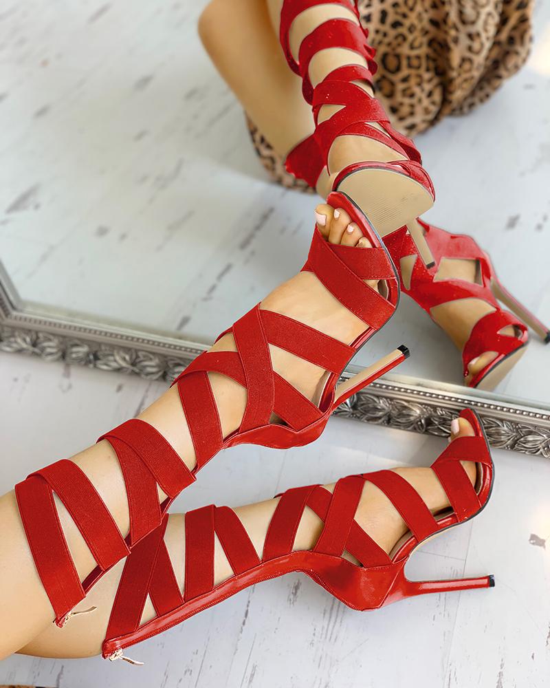 Bandage Lace Up Zipper Back Thin Heels