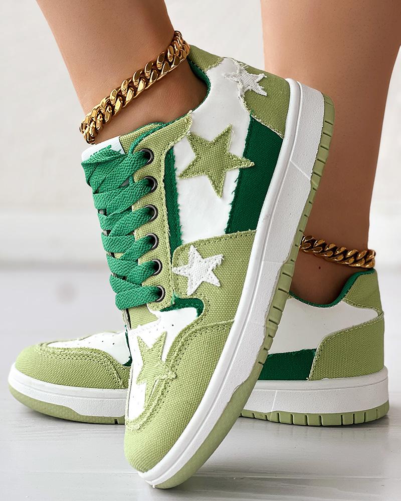 Colorblock Star Pattern Lace up Sneakers