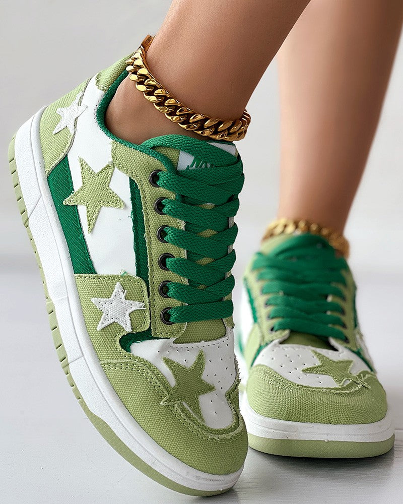 Colorblock Star Pattern Lace up Sneakers