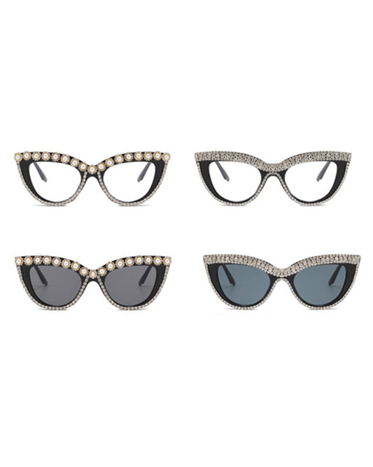 1Pair Rhinestone Cat Eye Frame Eye Glasses Sunglasses