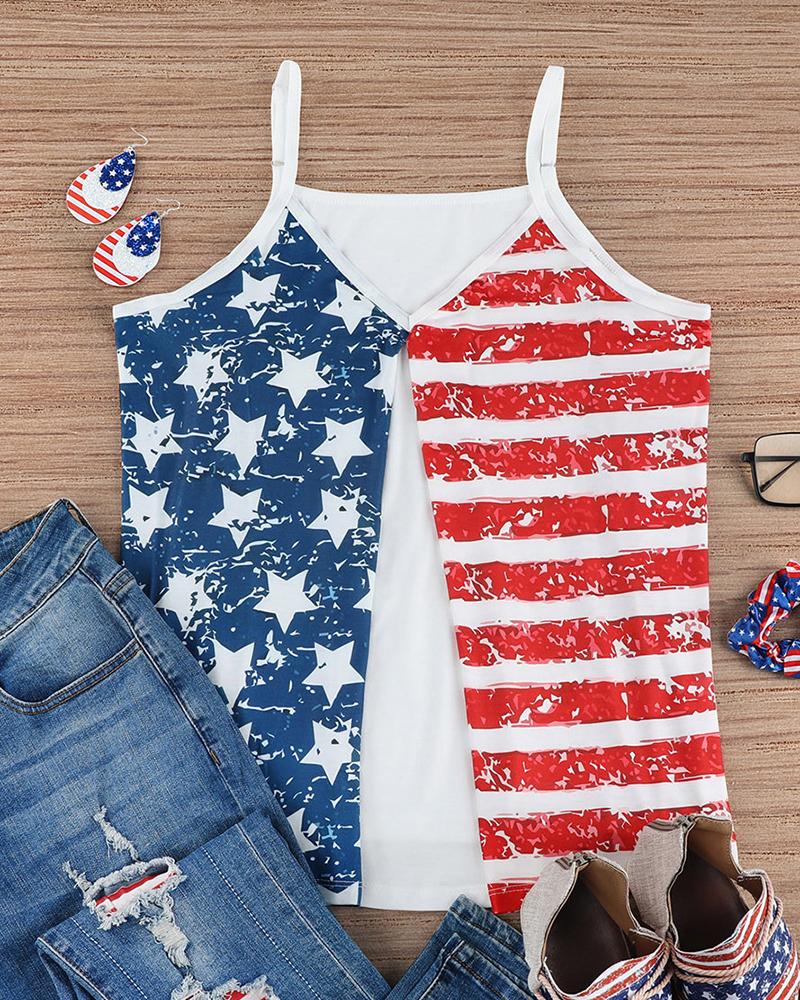 Independence Day Flag Print Colorblock Cami Top