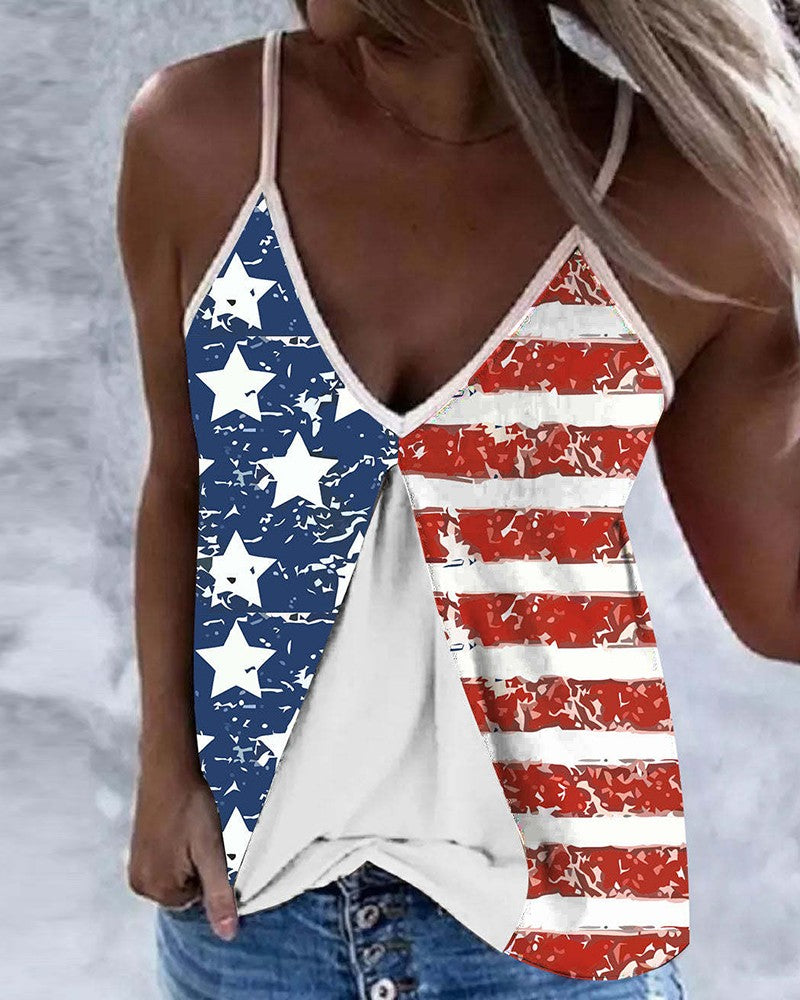 Independence Day Flag Print Colorblock Cami Top