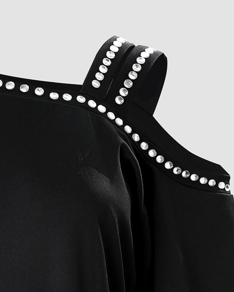 Rhinestone Decor Cold Shoulder Casual Dress