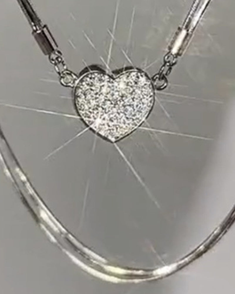 1pc Faux Zircon Magnet Heart Pendant Necklace