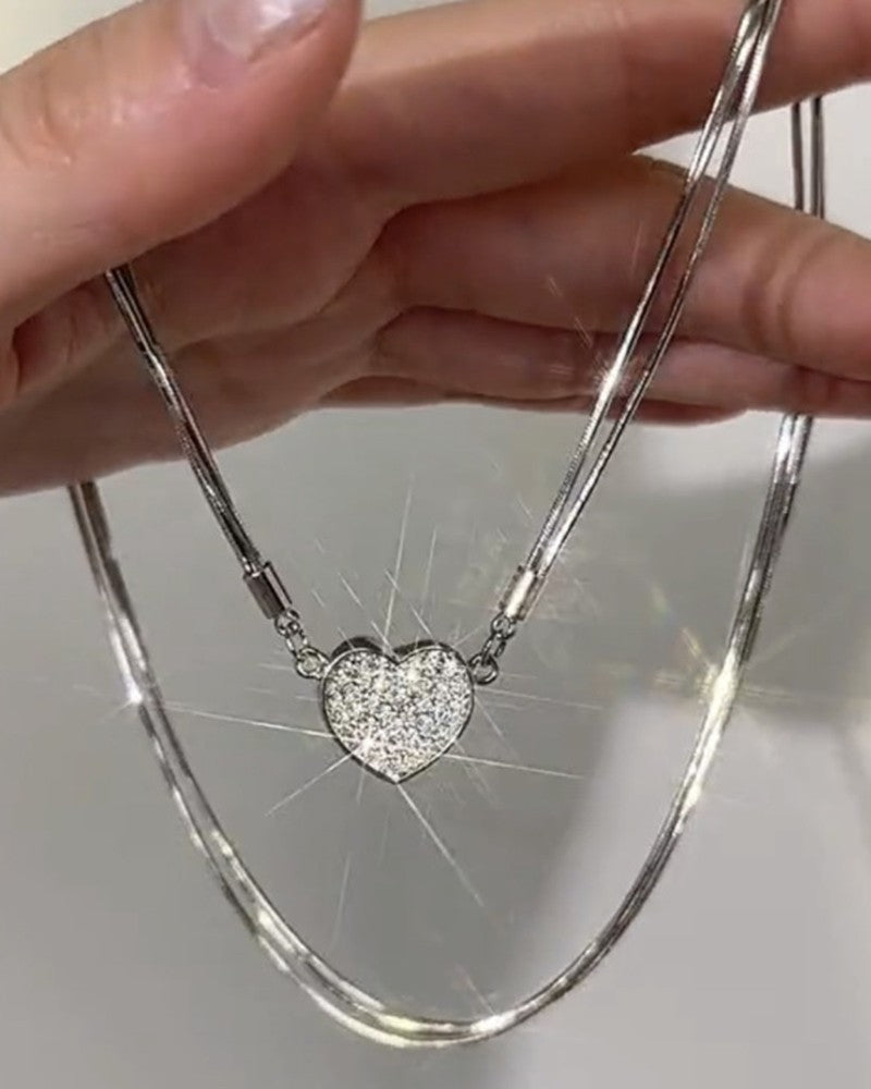 1pc Faux Zircon Magnet Heart Pendant Necklace