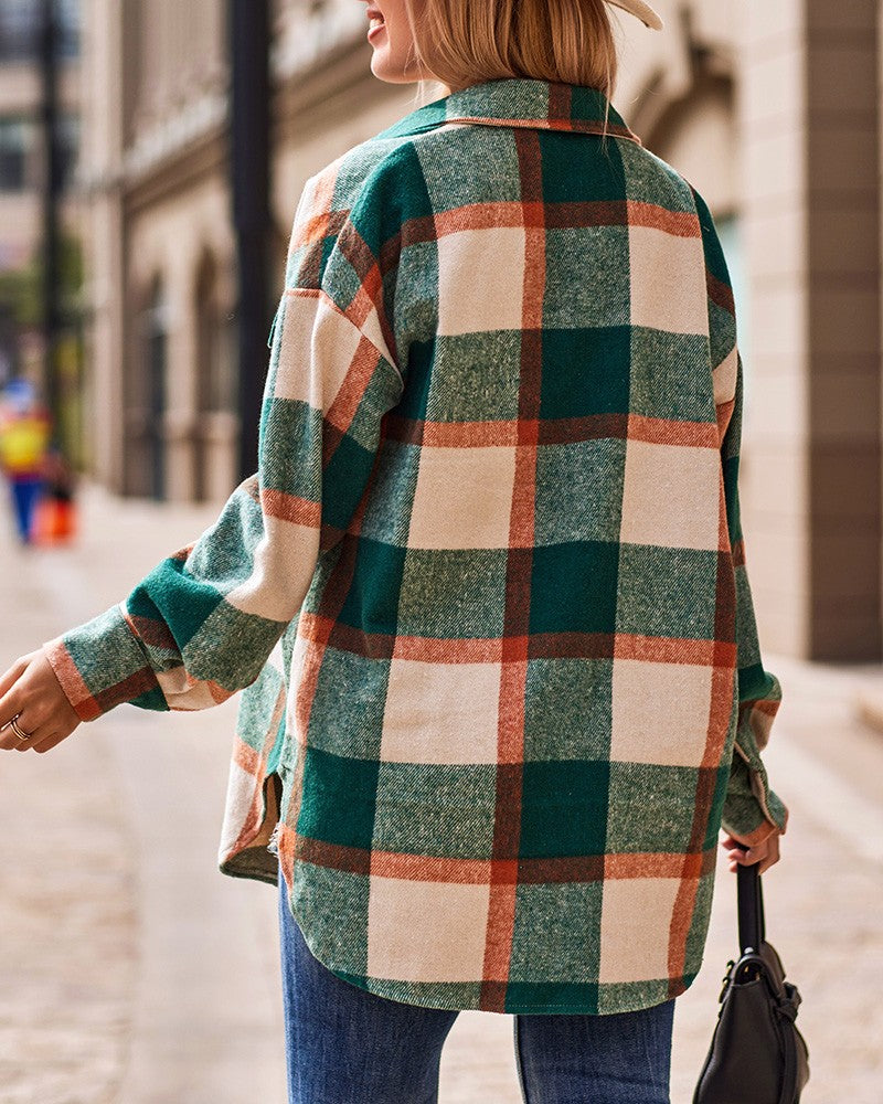 Plaid Print Long Sleeve Button Down Shacket