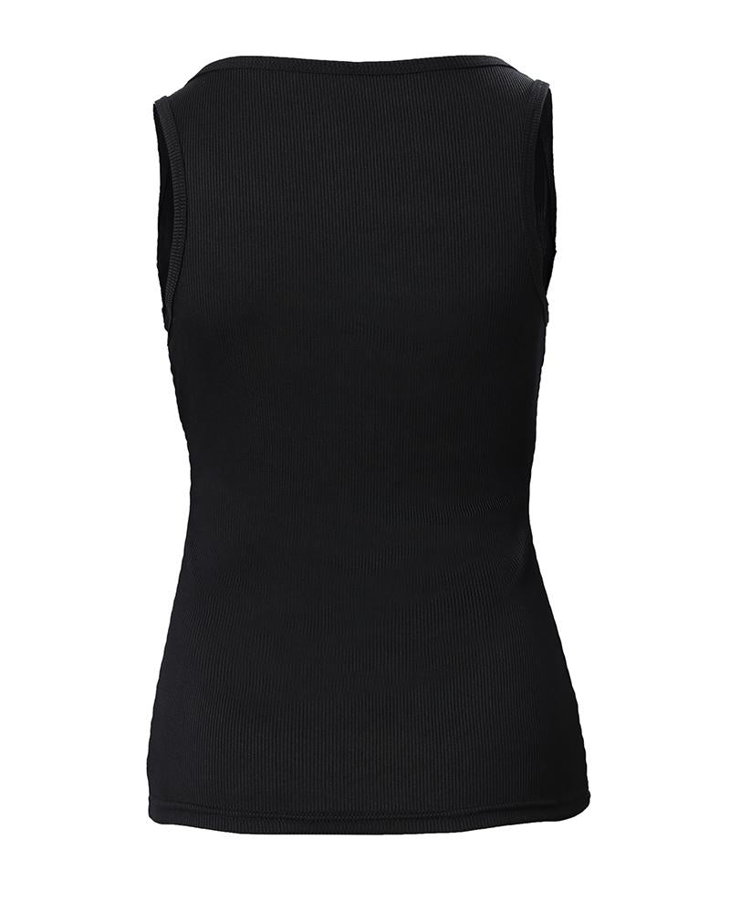 U Neck Snap Button Ribbed Tank Top