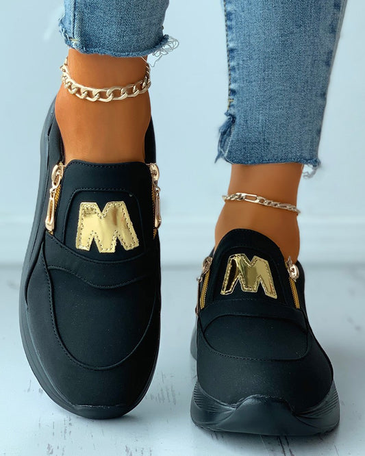 Letter Pattern Zip Decor Wedge Sneaker