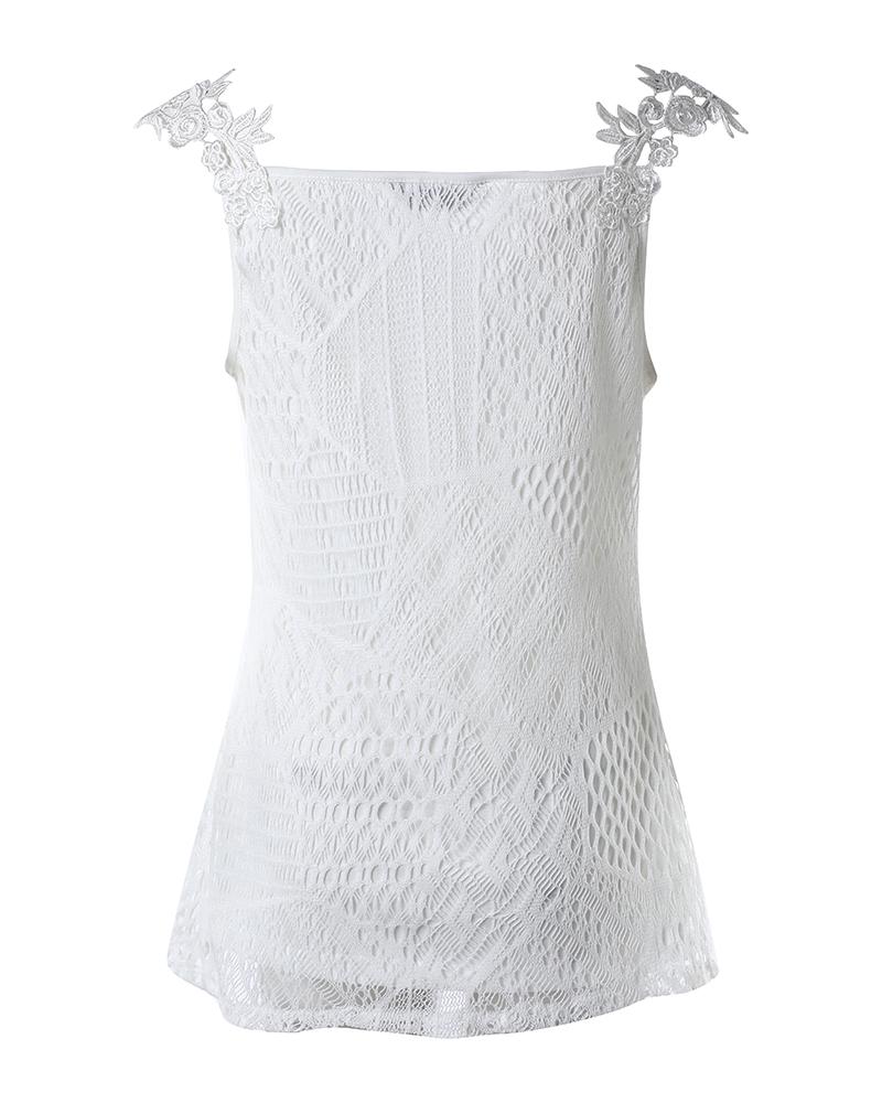 Lace Patch V Neck Sleeveless Tank Top