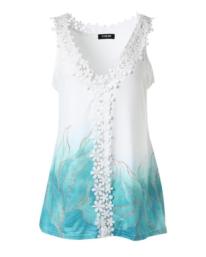 Marble Print Lace Patch Tank Top