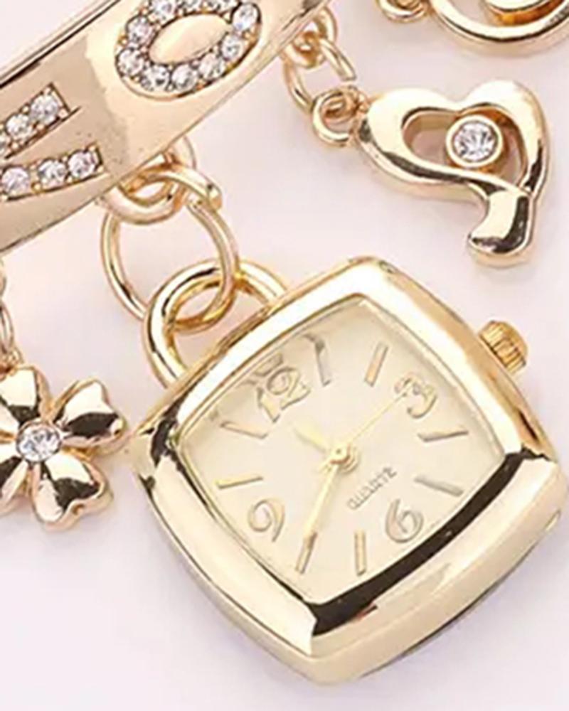 1pc Floral Love Letter Pattern Tassel Design Bangle Quartz Watch