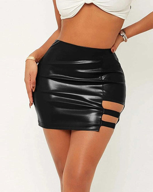 Ladder Cutout PU Leather Skirt