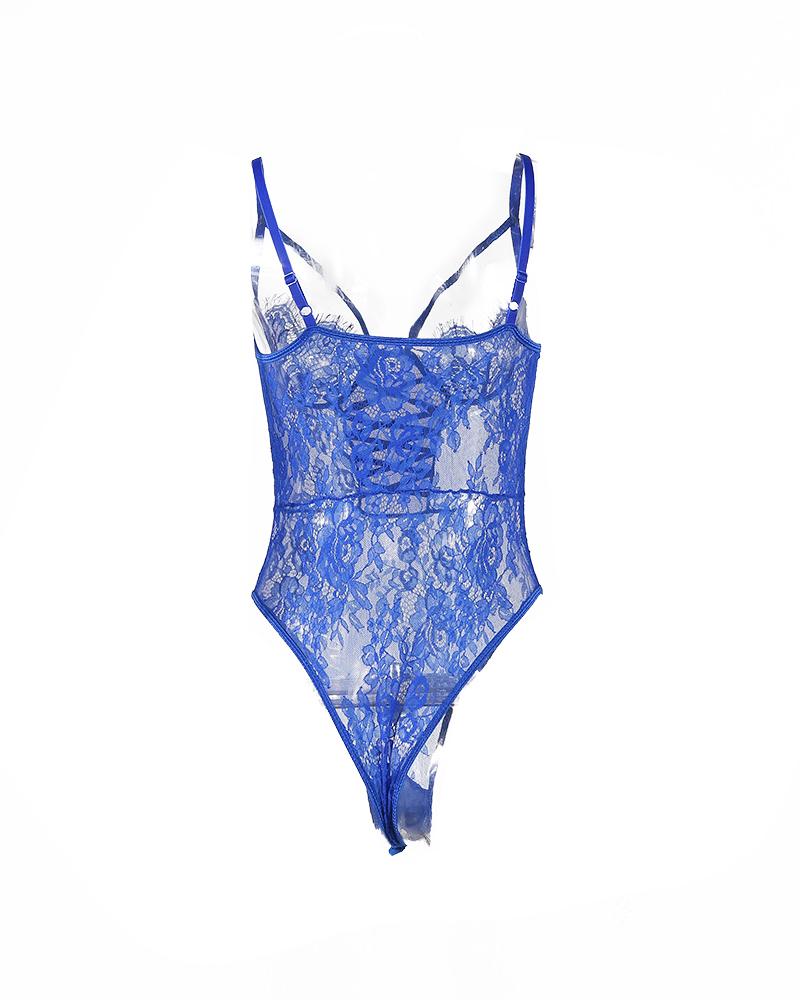 Spaghetti Strap Sheer Mesh Lace Teddy