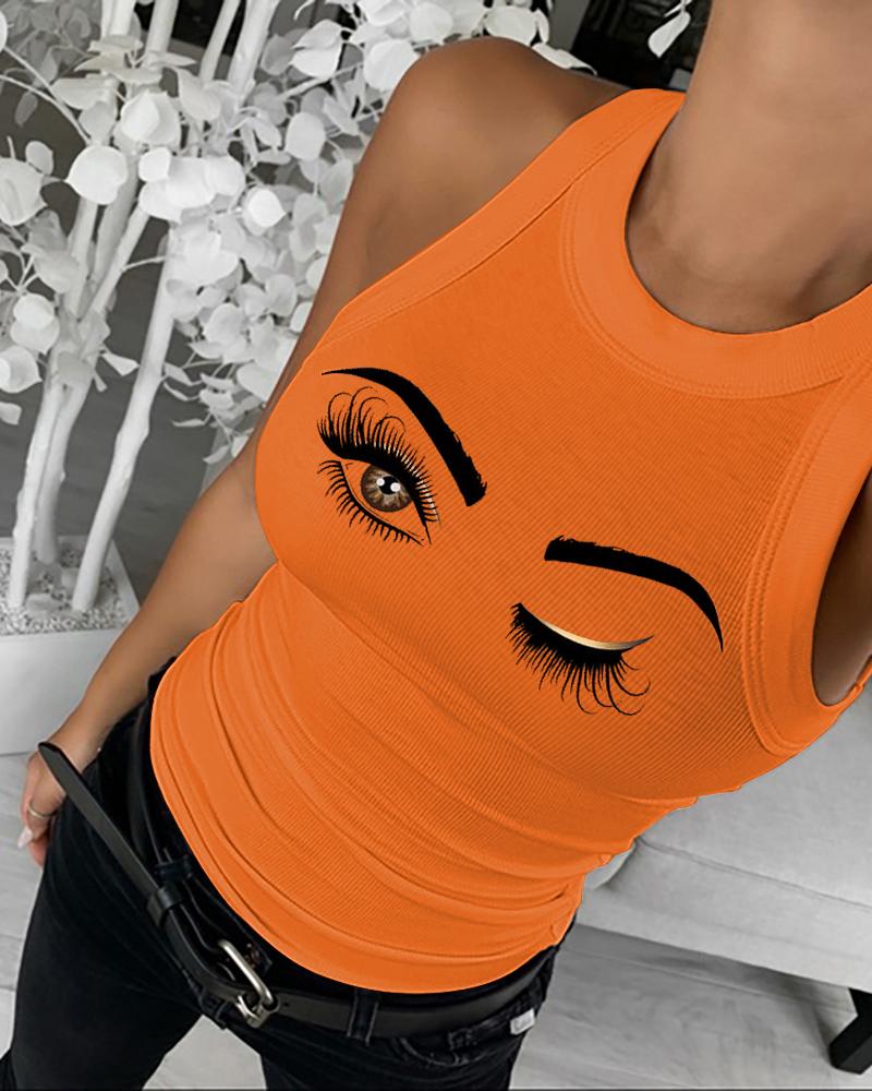 Eyelash Print Casual Tank Top