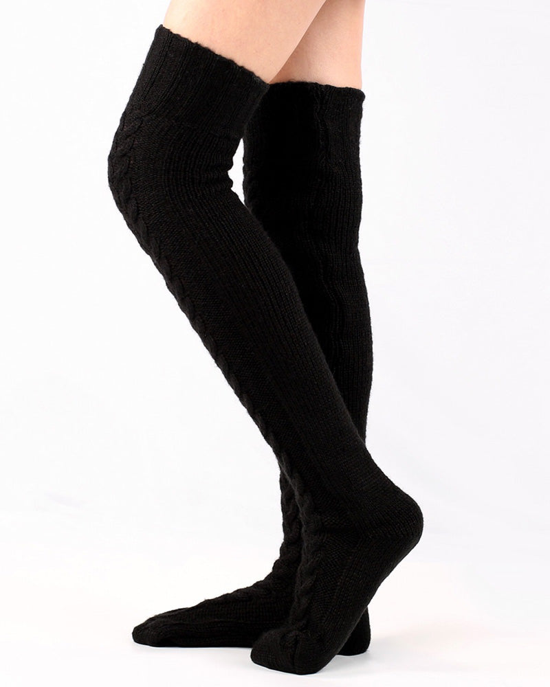 1Pair Thigh High Cable Knit Leg Warmers Winter Warm Long Boot Socks