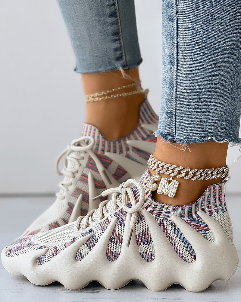 Knit Breathable Lace up Sneakers