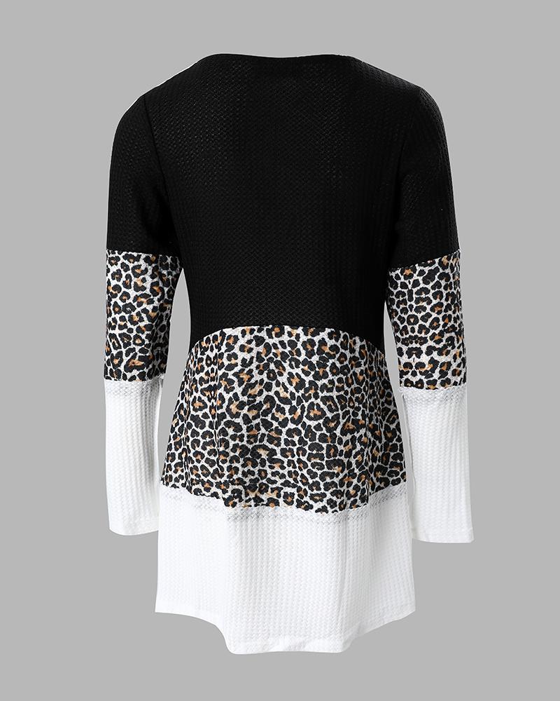 Contrast Leopard Colorblock Long Sleeve Top