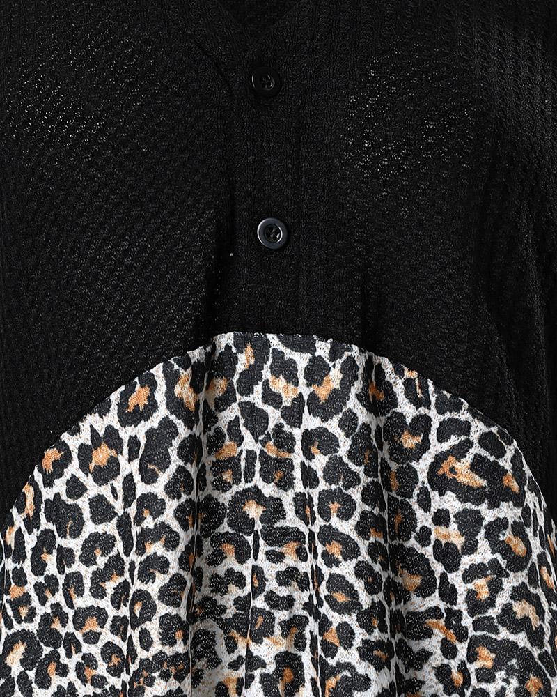 Contrast Leopard Colorblock Long Sleeve Top