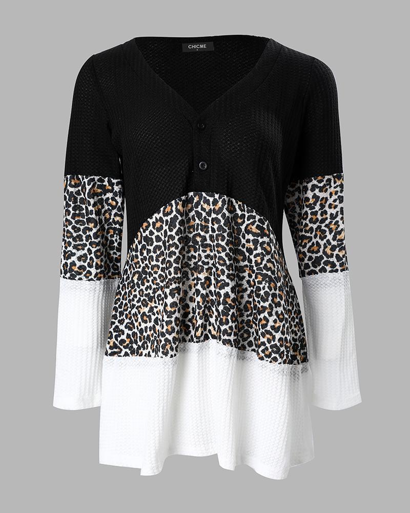 Contrast Leopard Colorblock Long Sleeve Top