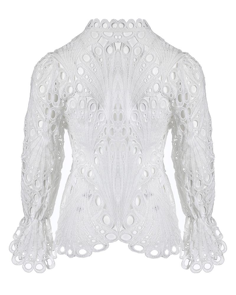 Eyelet Embroidery Button Front Bell Sleeve Top