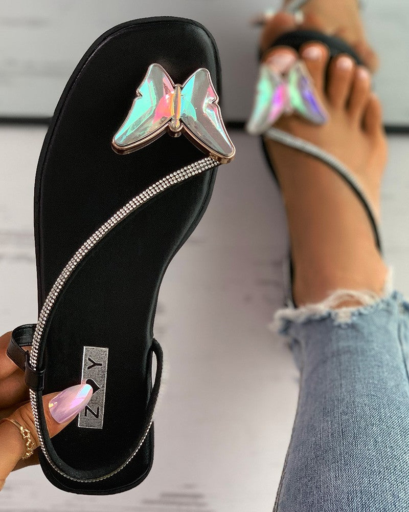 Butterfly Toe Ring Rhinestone Flat Sandals