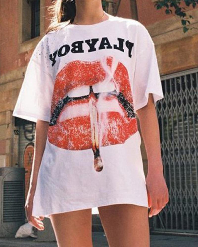 Playboy Lip Print T Shirt