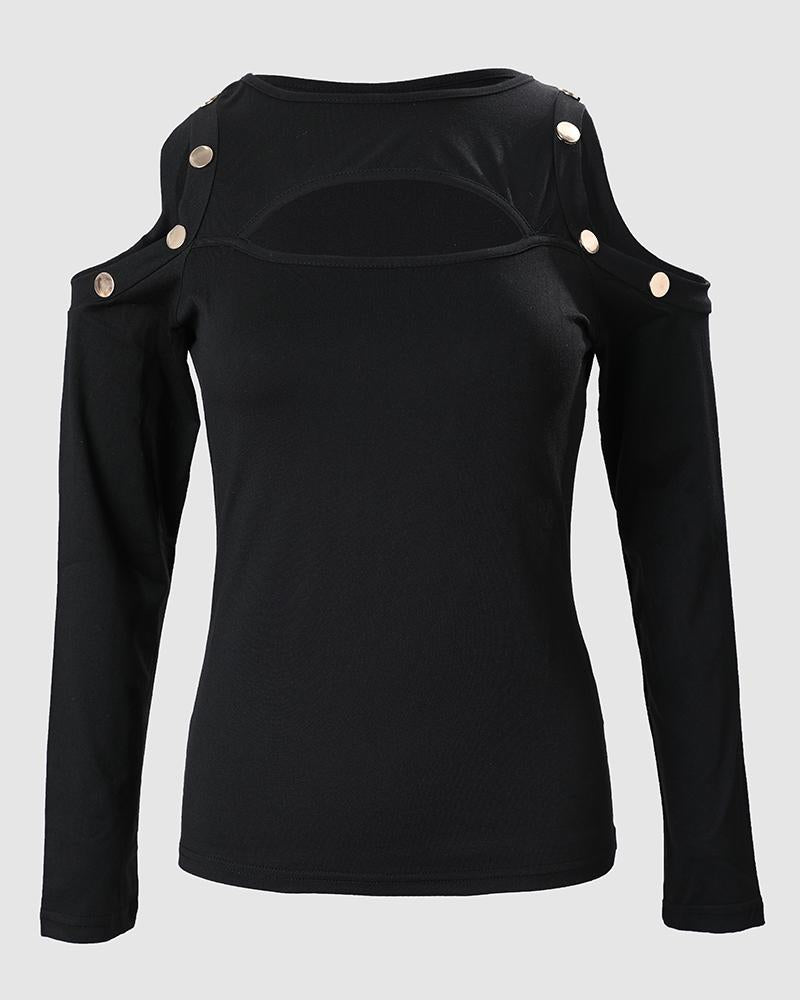 Cutout Cold Shoulder Long Sleeve Top