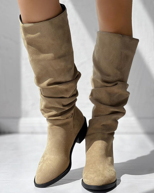 Almond Toe Platform Ruched Long Boots