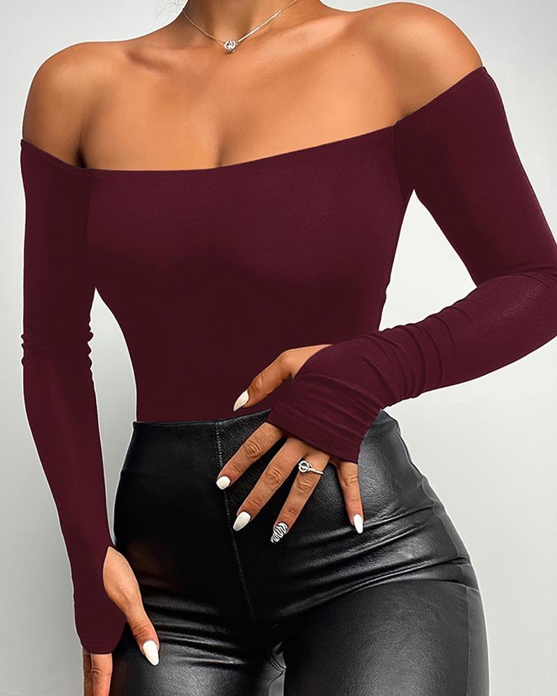 Off Shoulder Long Sleeve Skinny Casual Top