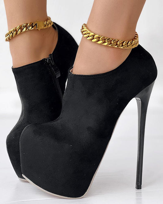 Side Zipper Platform Stiletto Heel Pumps