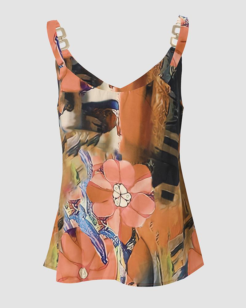 Floral Print Chain Strap Cami Top