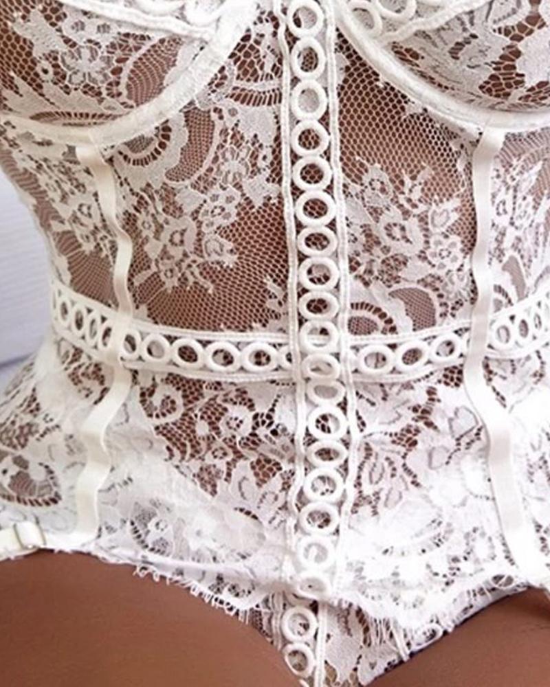 Eyelash Lace Garter Bustier Set