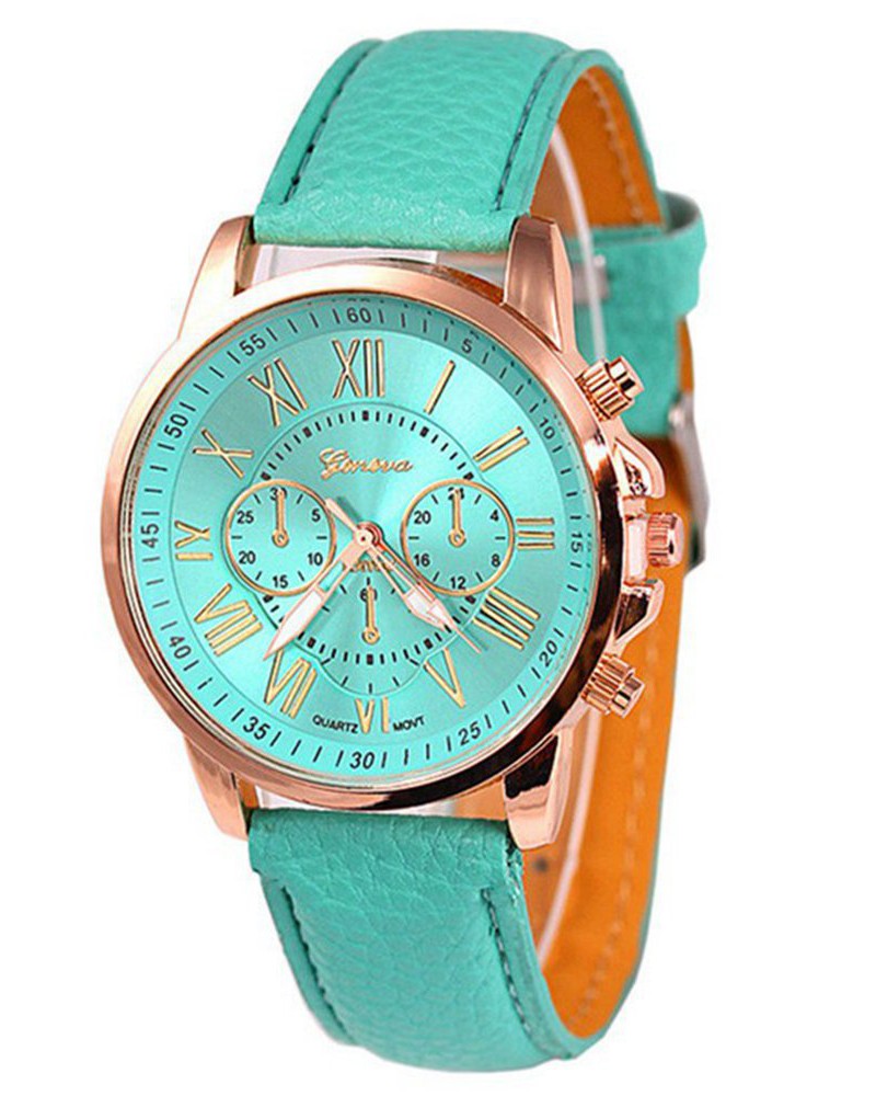 1pc Leather Band Quartz Watch