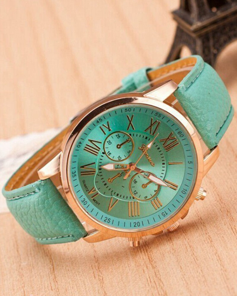 1pc Leather Band Quartz Watch