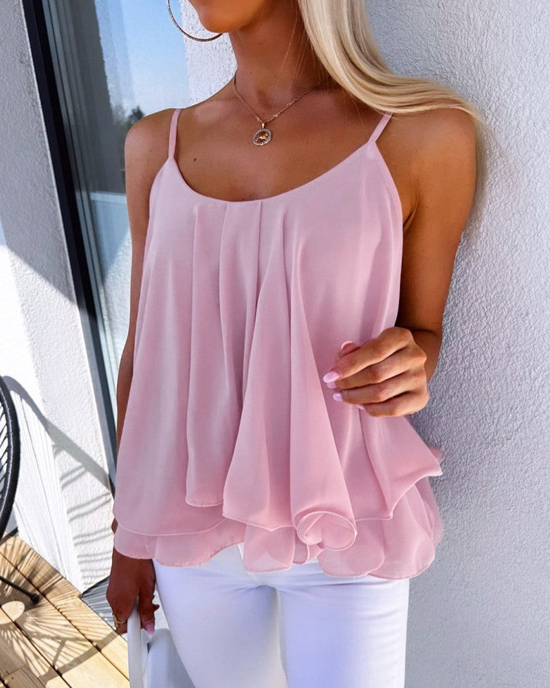 Ruffle Hem Flowy Cami Top