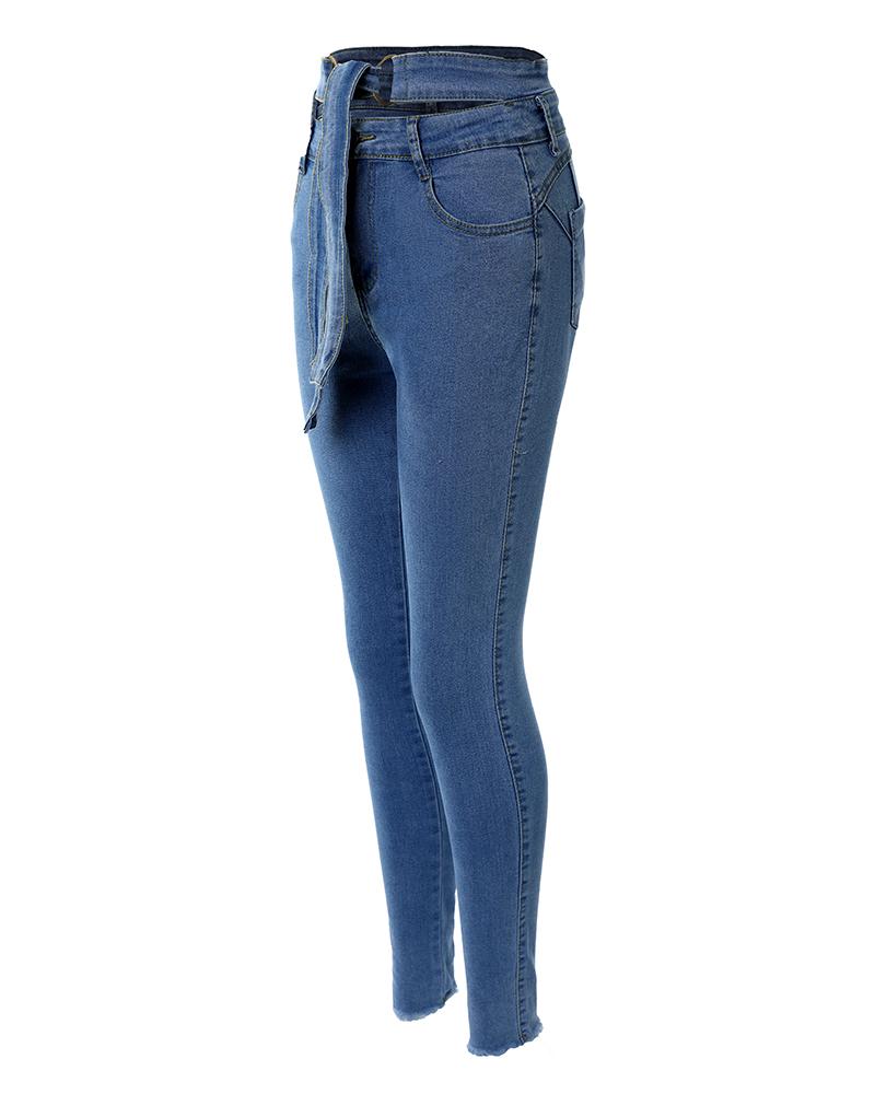 High Waist Cutout Raw Hem Skinny Jeans