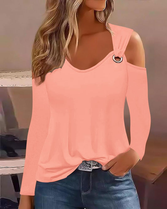 Cold Shoulder Eyelet Casual Top