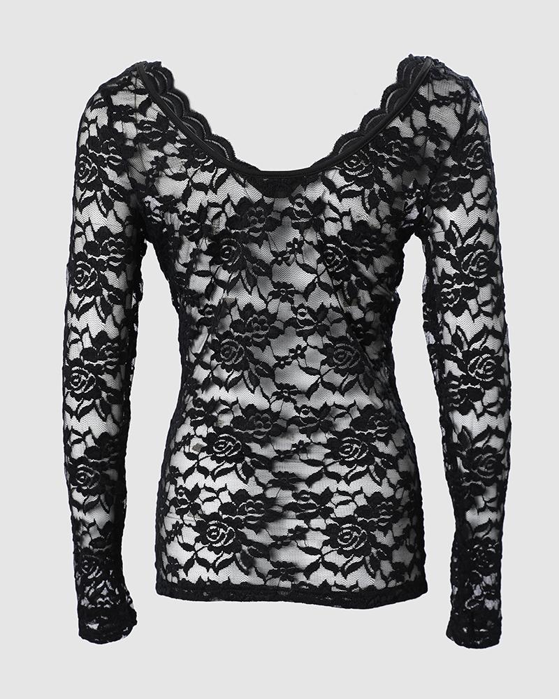 Embroidery Lace Long Sleeve Top