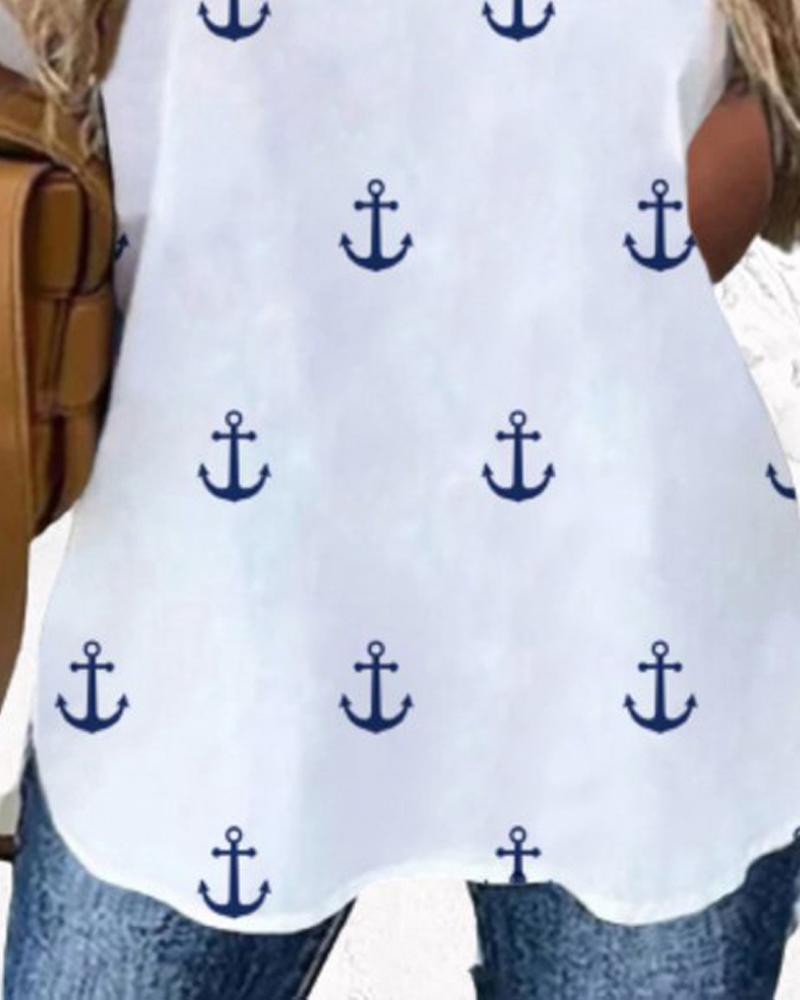 Anchor Print Short Sleeve Casual Top