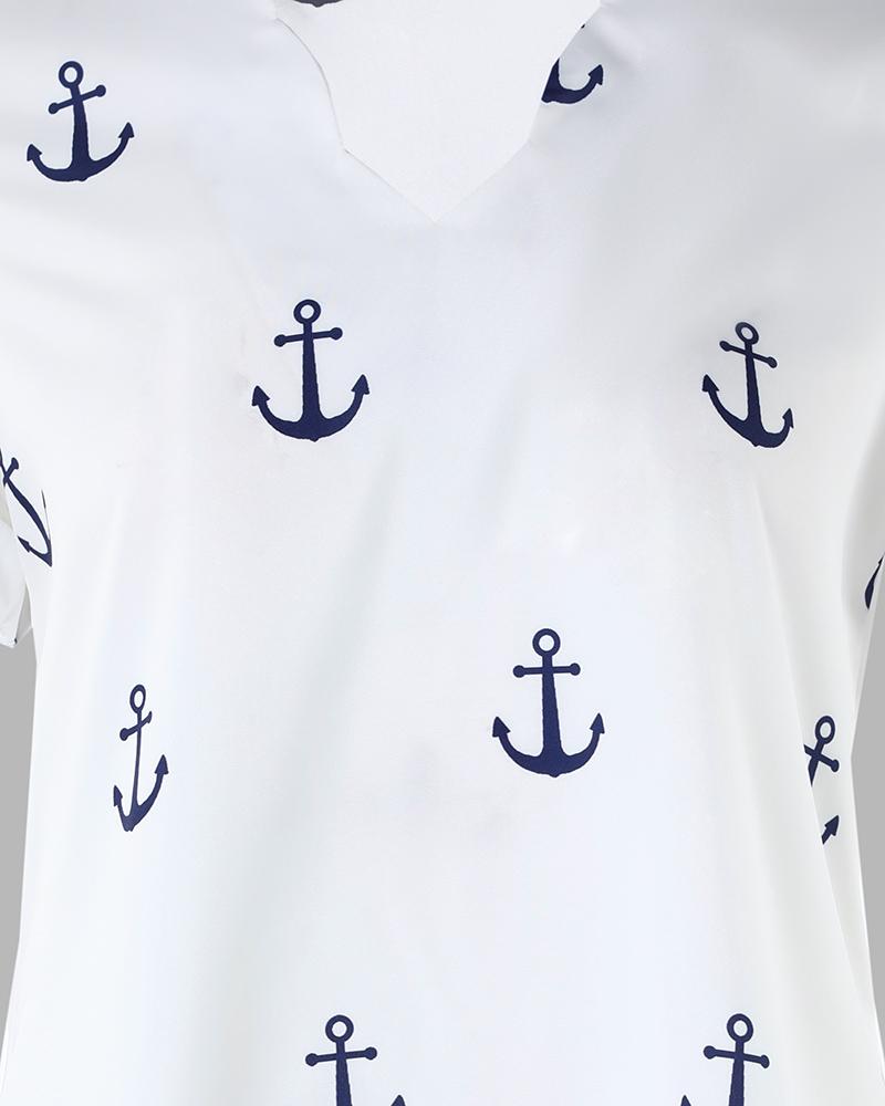 Anchor Print Short Sleeve Casual Top