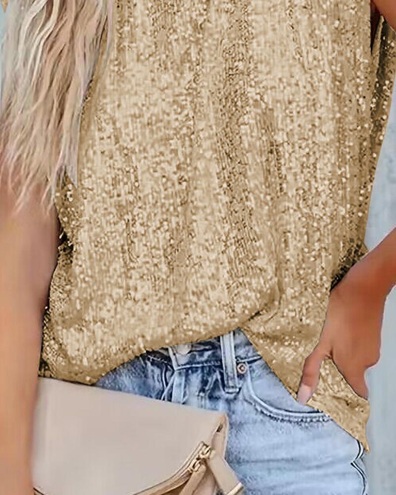 Allover Sequin Round Neck Tank Top