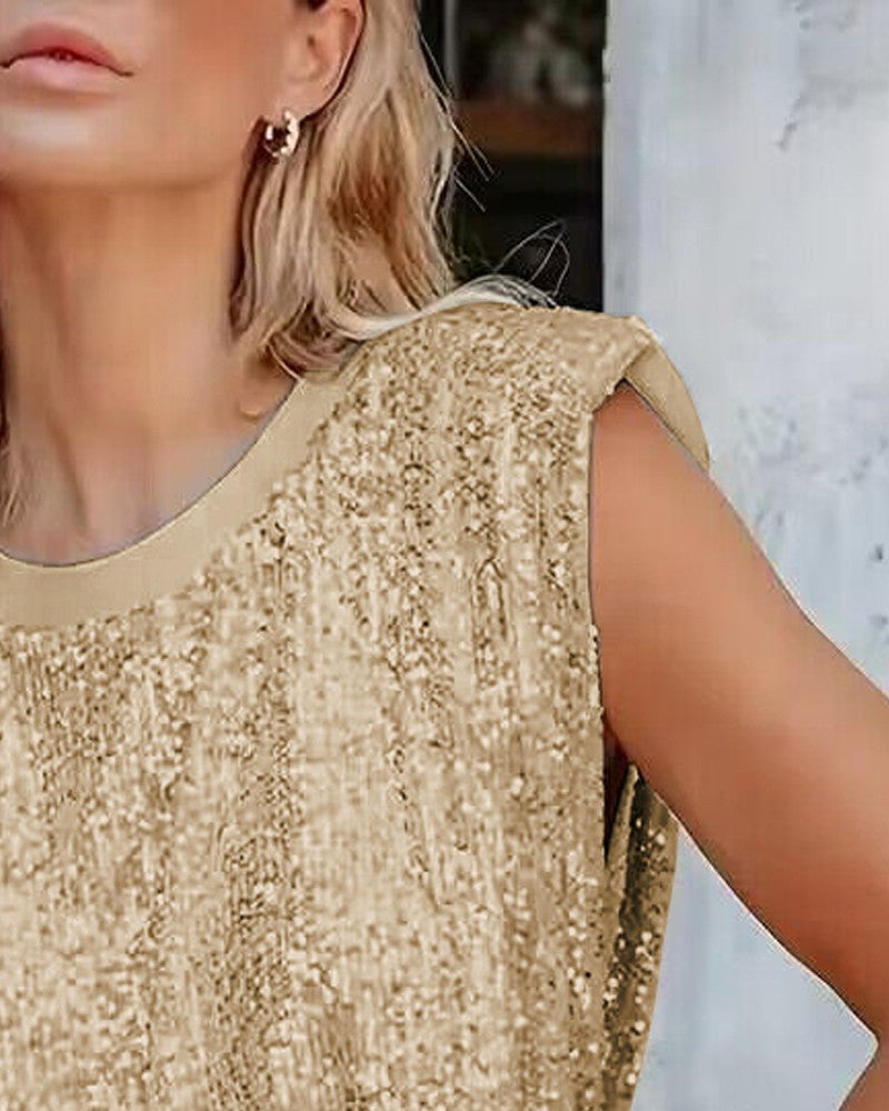 Allover Sequin Round Neck Tank Top