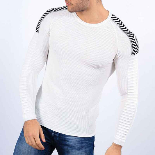 Men's Soft Cotton Cable Stitch Slim Fit Crew Neck Sweater G075